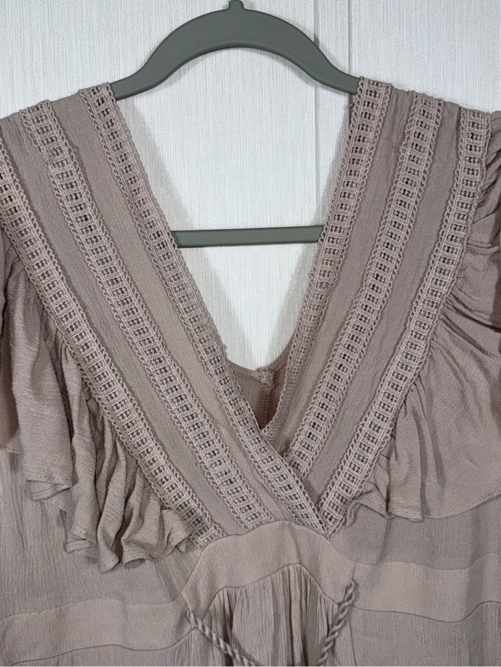 Baltic Born Taupe Ruffle Maxi Dress with Braided Waist Tie - Picture 3 of 14